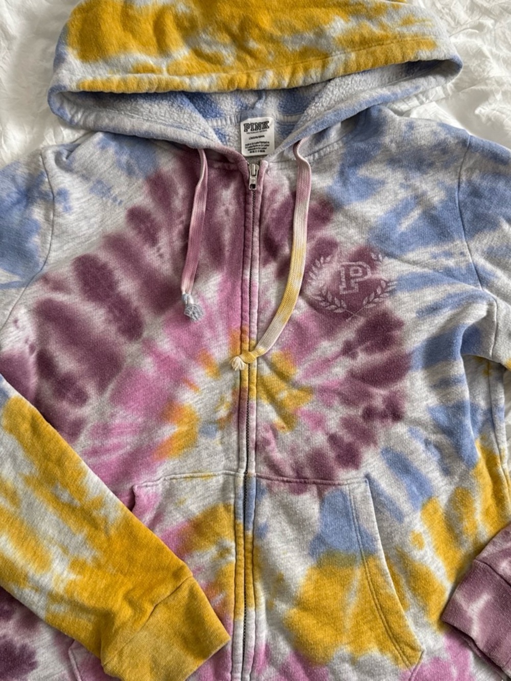 PINK Victoria's Secret Tie-Dye Zip Hoodie in Yellow, Pink, Purple, Blue
